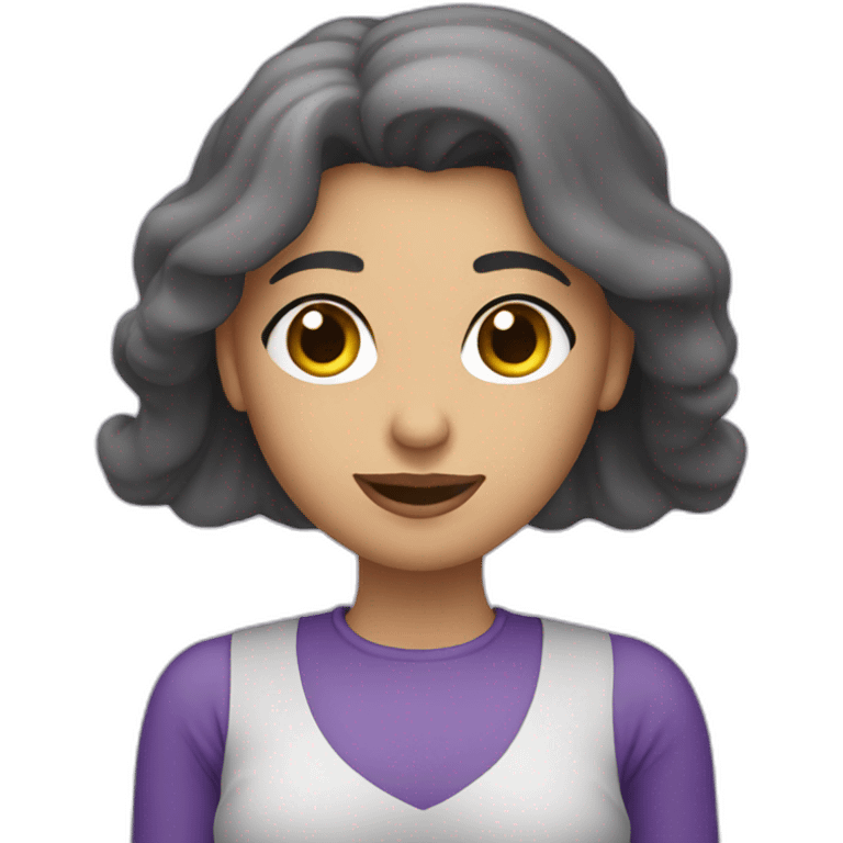 Armenian woman sayin hi in purple clouths  emoji