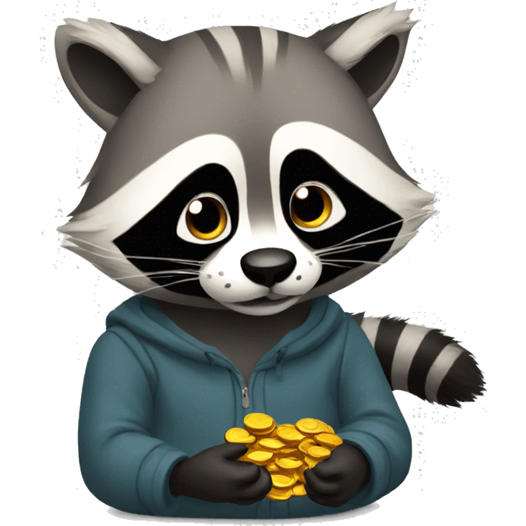 sad raccoon with a penny in his hand emoji