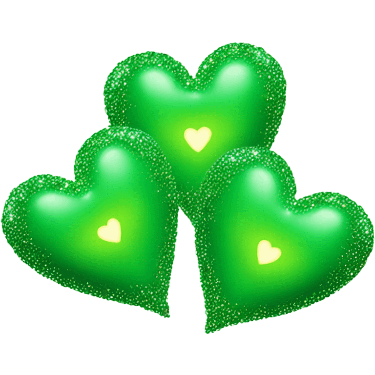 Three small green hearts with sparkles emoji