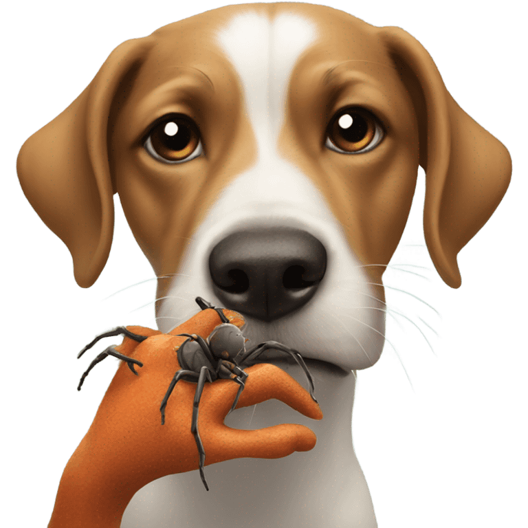 Dog kissing a spider emoji