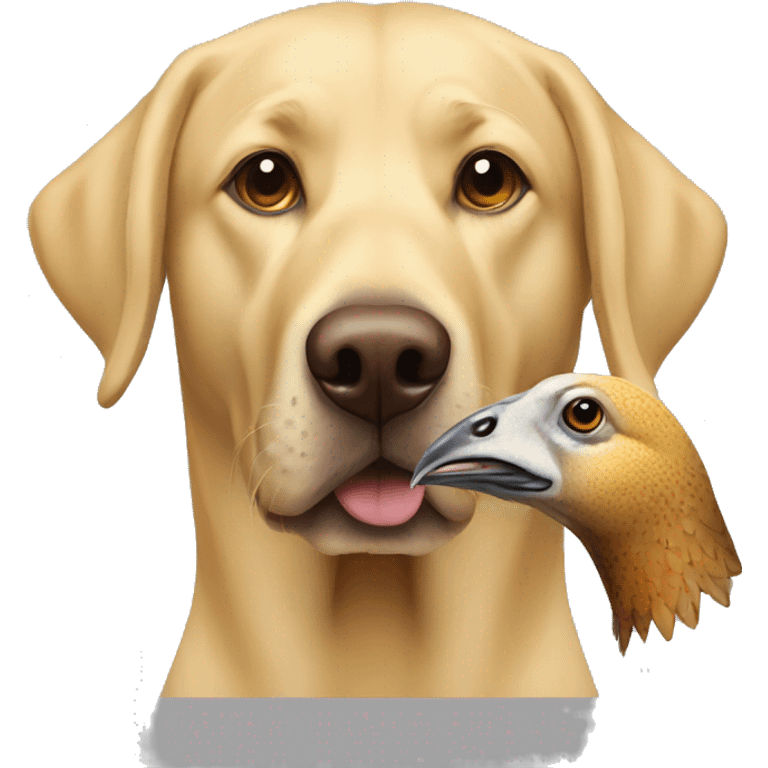 Yellow male lab holding a pheasant emoji