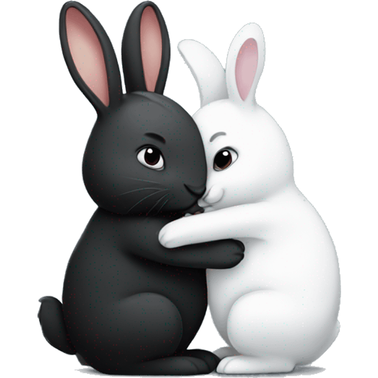 Black rabbit hugging white rabbit  emoji