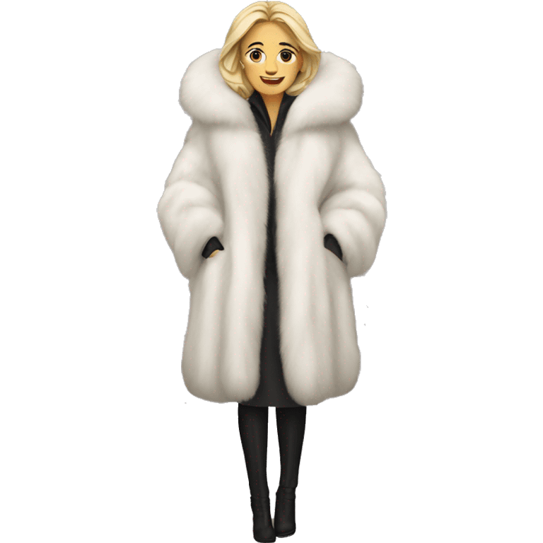 White woman in giant fur coat emoji