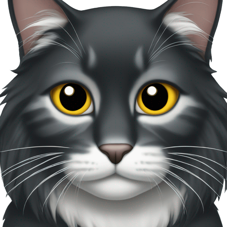 black long hair cat with black and white muzzle emoji