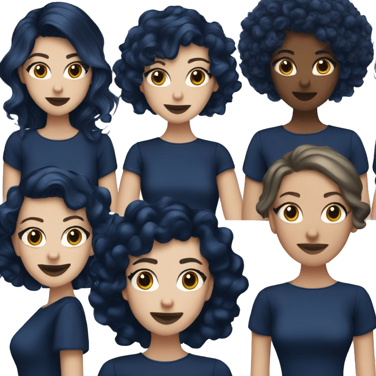 Make me a white girl, long curly navy blue hair, navy blue dress, brown lipstick emoji