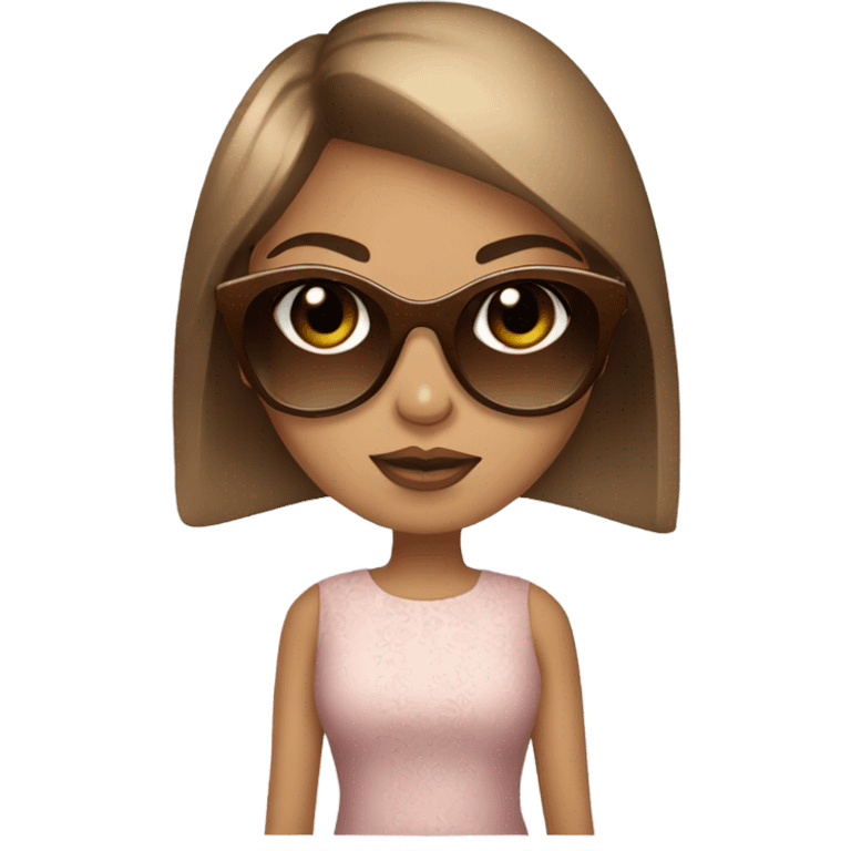 Girl with lightbrown straight hair,big eyelashes ,big doe eyes brown,Dressed fancy with sunglasses diva emoji