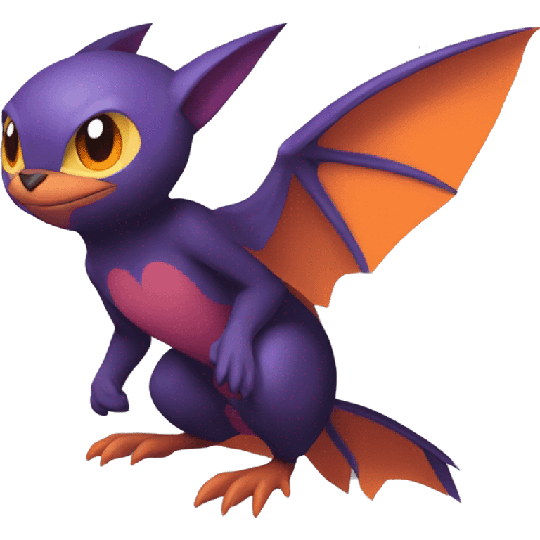 Cool Black Noibat-Quilava-Pokémon with orange belly and purple markings Full Body emoji