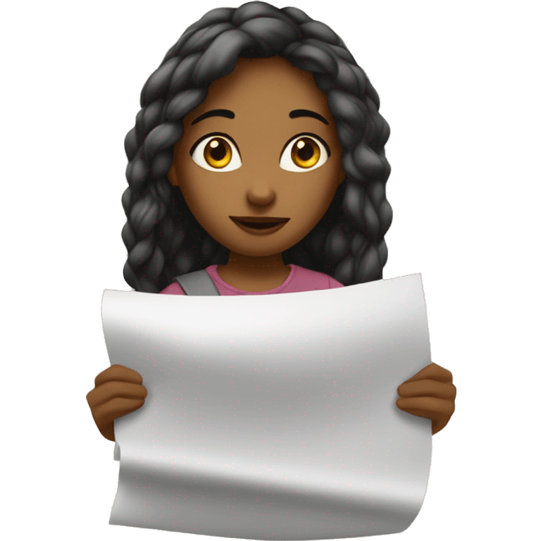 an idian girl that hold a paper that is write alicia carré emoji