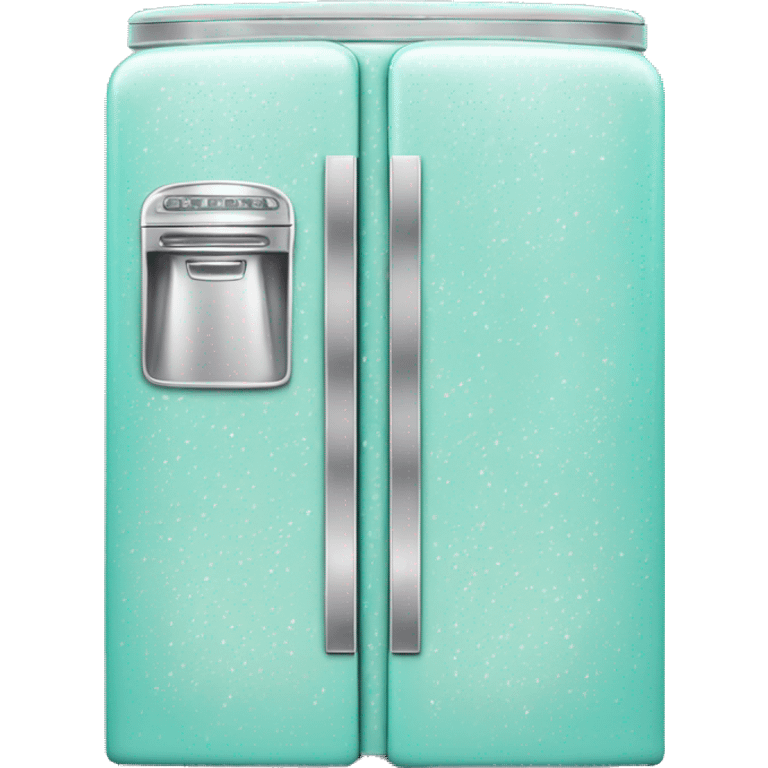 Realistic silver and pastel tiffany blue retro vintage fridge with white shiny sparkly glitter and diamonds on it. emoji