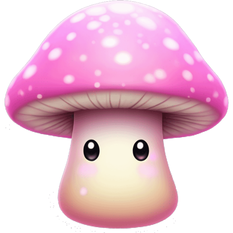 Pastel Pink Mushroom "A pastel pink mushroom with a glowing cap, glittery spots, and a faint magical glow spreading around its base." emoji