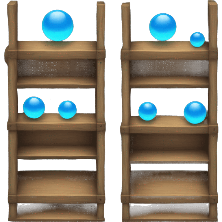 tall wooden shelves with blue orb prophecies emoji