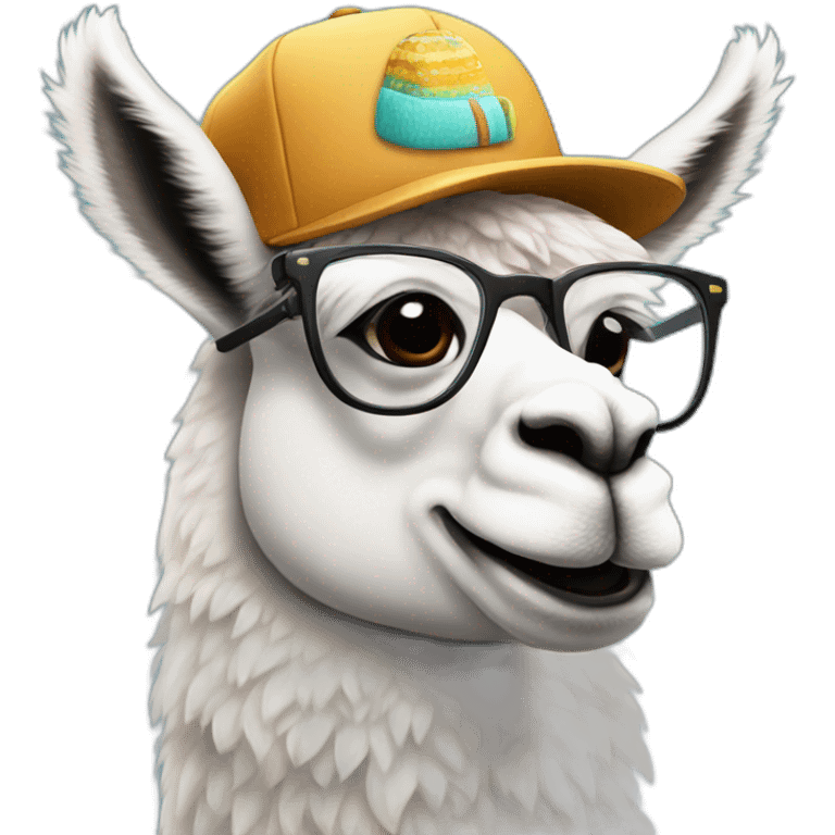 llama with a cap and glasses emoji