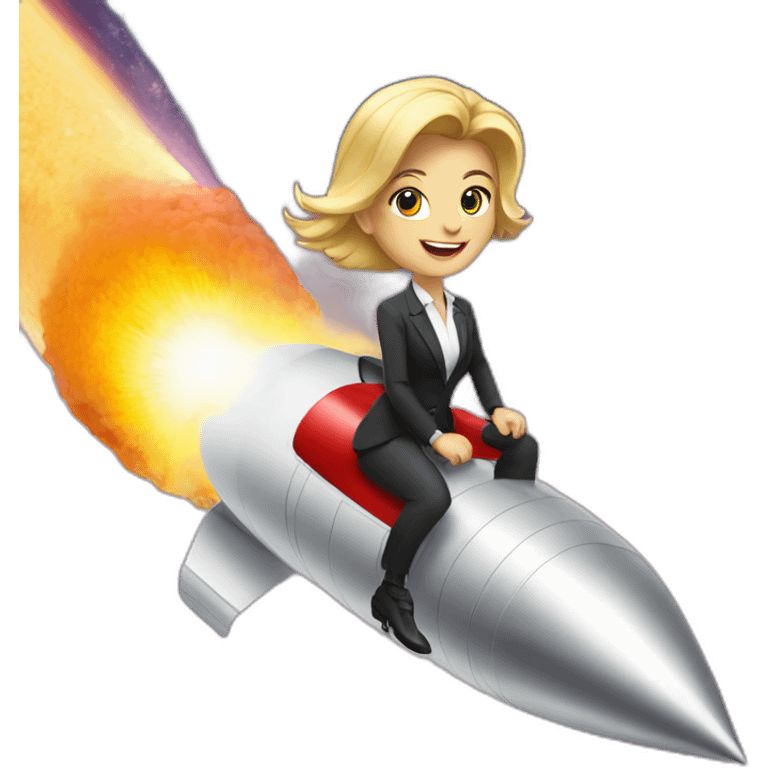 Blond CEO riding a large rocket emoji