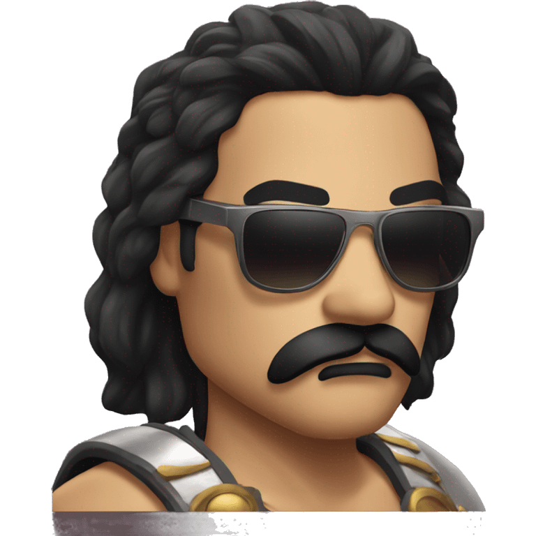 gladiator with long black hair, black moustache and sunglasses emoji