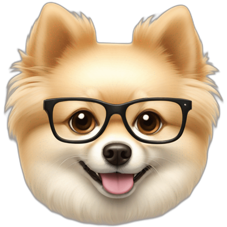 Smart cream color pomeranian dog in glasses  emoji