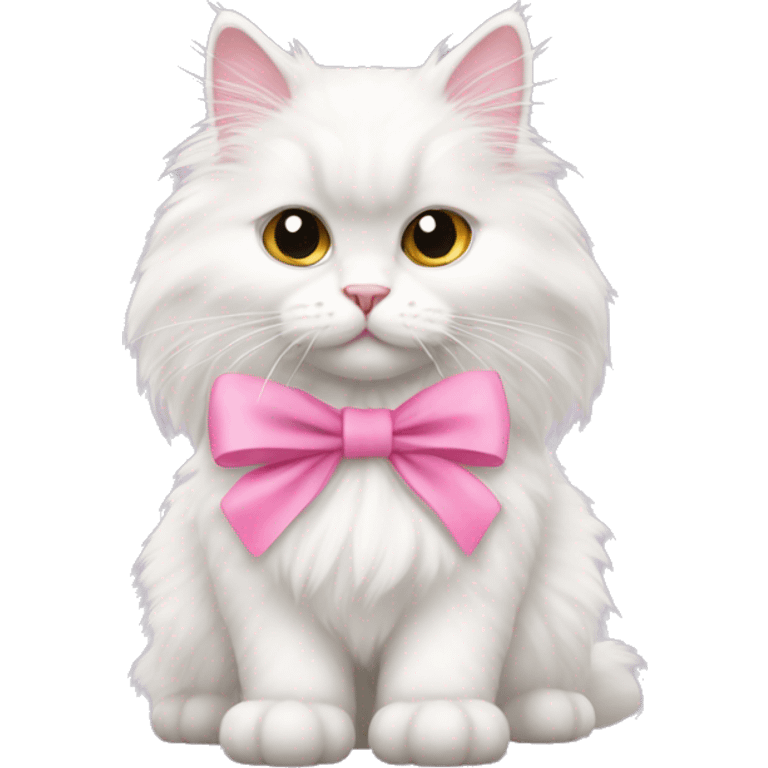 White angora cat with pink bow around neck emoji