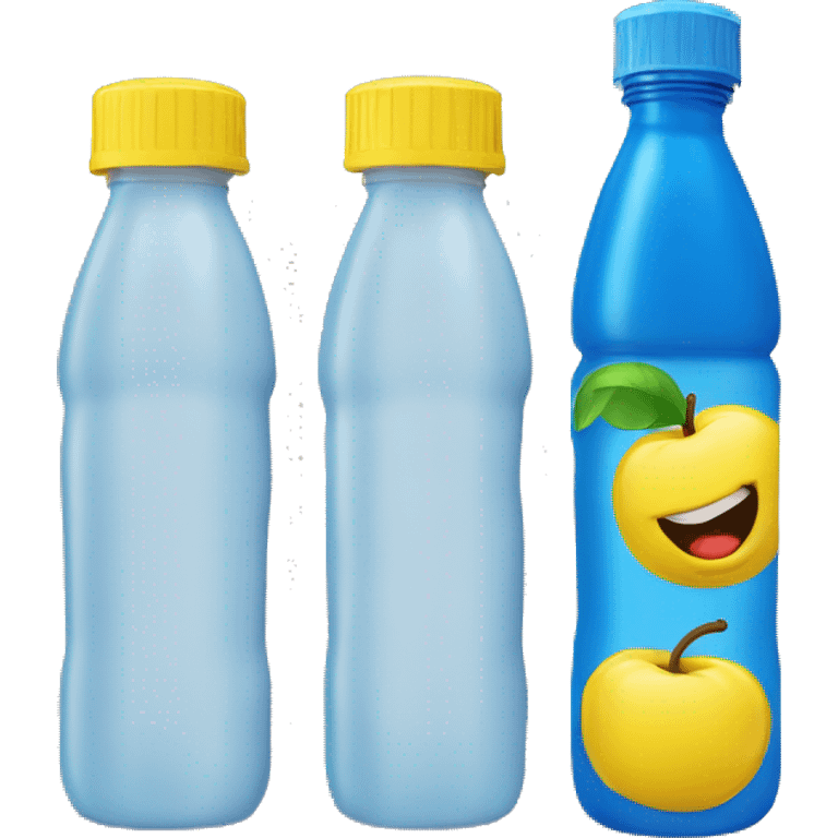 a bottle of blue juice, sports bottle, yellow lid emoji