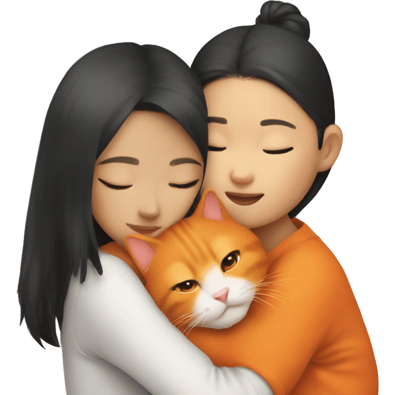 Asiat girl cuddling her orange cat emoji