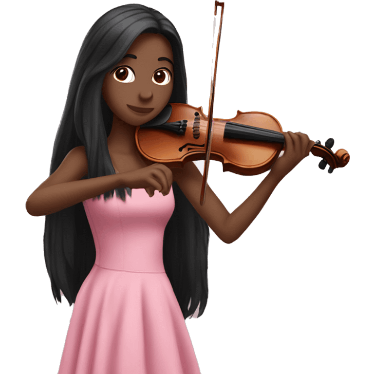 Super long black hair - white girl- playing violin- pink dress emoji