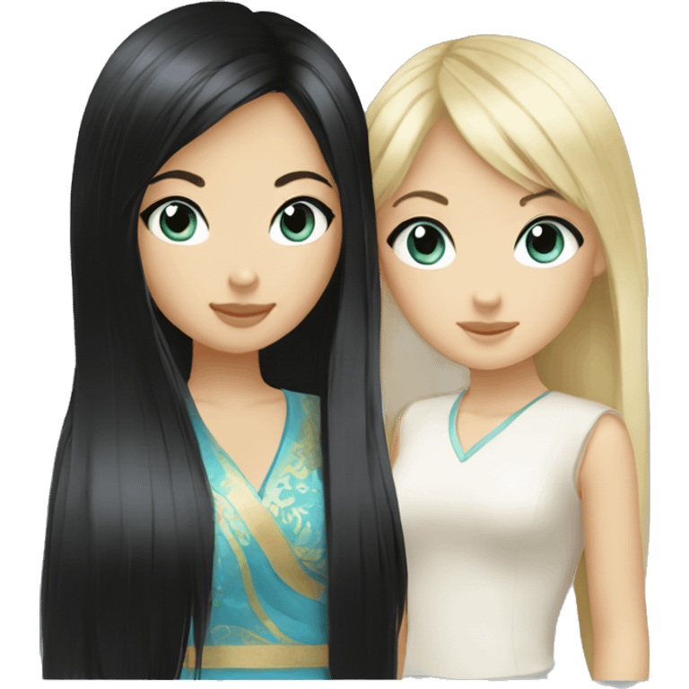 turkic black hair asian girl and blonde blue eye girl emoji