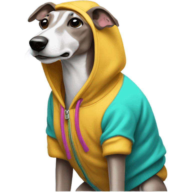 Whippet wearing a hoodie emoji