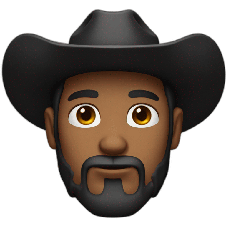 Cow boy with grown hair and scars on face and serious face with a black hat and black beard emoji