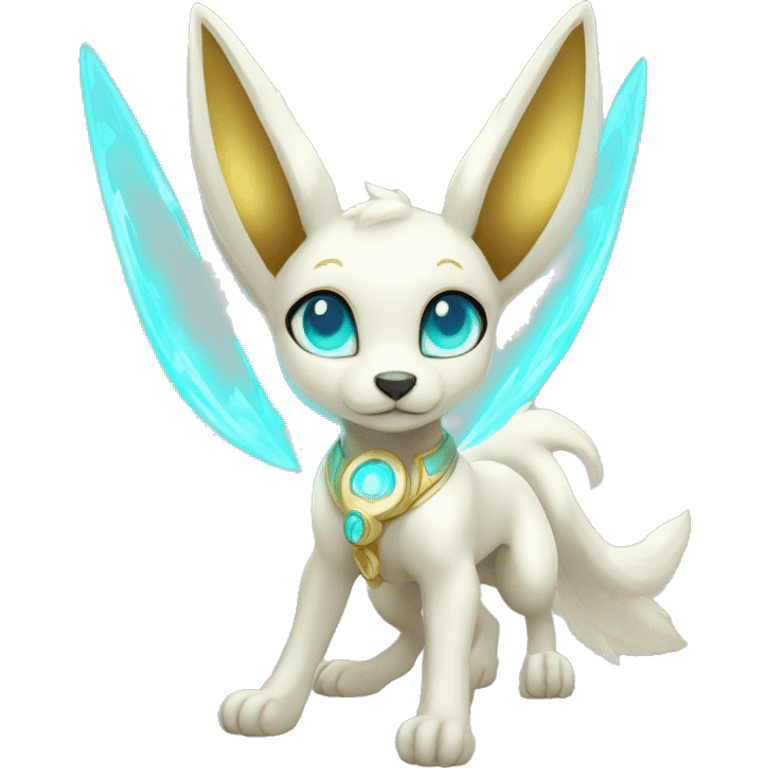 Shiny White Angelic Electric Albino Umbreon. cyan eyes and cyan markings. Golden Anubis-rings. full body emoji