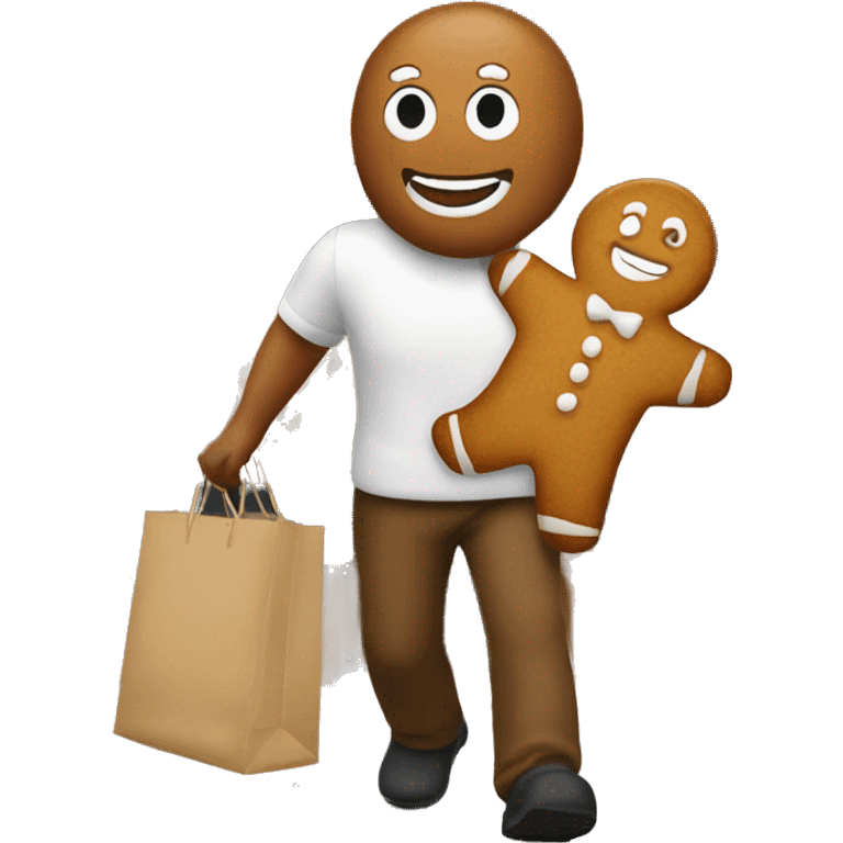 A gingerbread man carrying grocery bags emoji