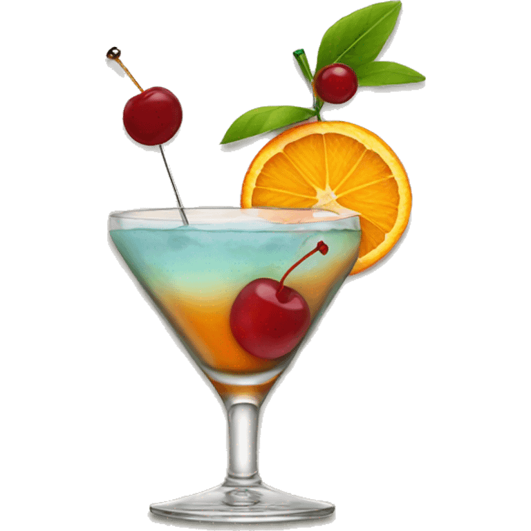 Cocktail garnished with an orange and a cherry emoji