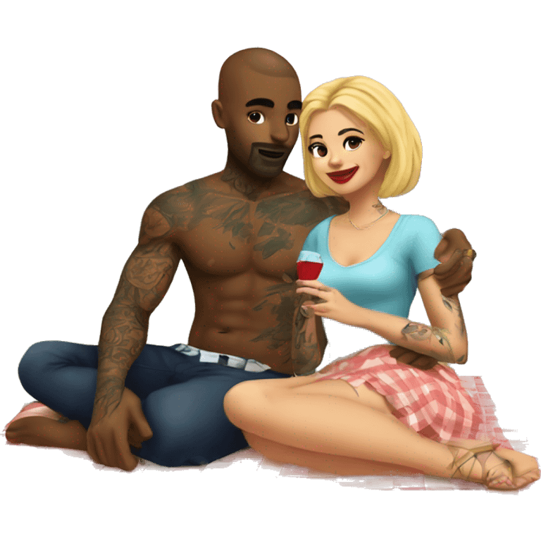 Romantic picnic date for beautiful tattooed couple emoji