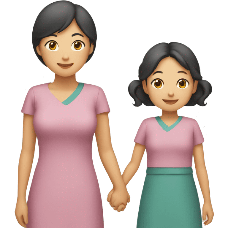 asian mother and daughter holding hands emoji