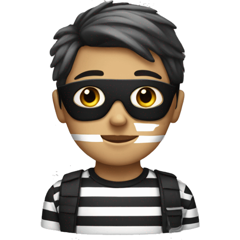 A boy with black mask and black and white striped shirt  emoji