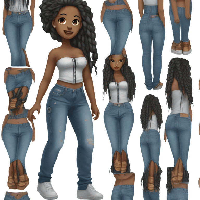 Black girl with braids posing full body jeans corset top emoji