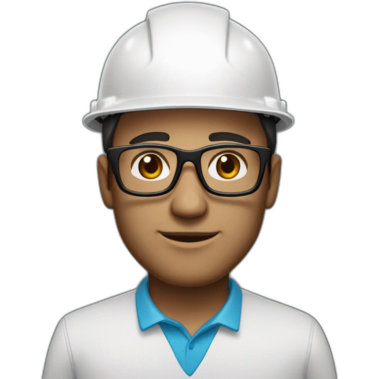 Engineer, white hard hat, light fair skin tone, dark brown Hair, glasses, square jawline emoji