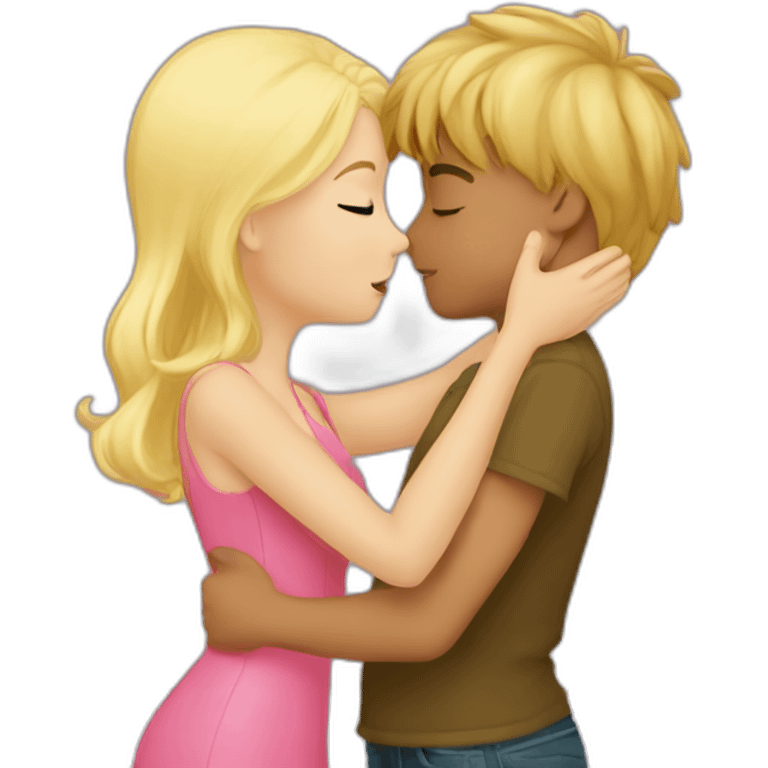 a bonde girl kissing a blond boy emoji