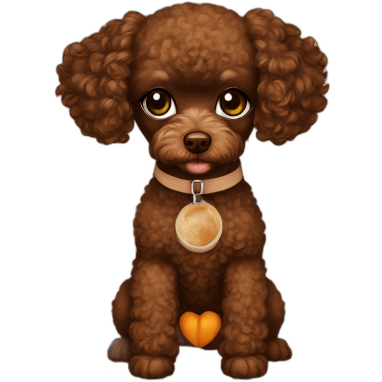 Dark brown toy poodle with pumpkin latte emoji