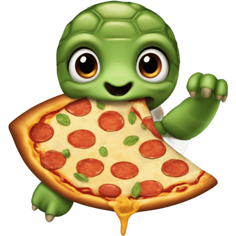 Turtle eating a pizza emoji