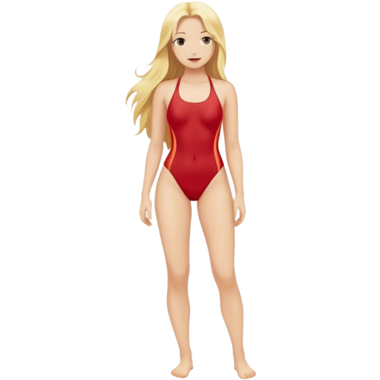 hot woman in red  swimming suit blond skin  long hair full body  emoji