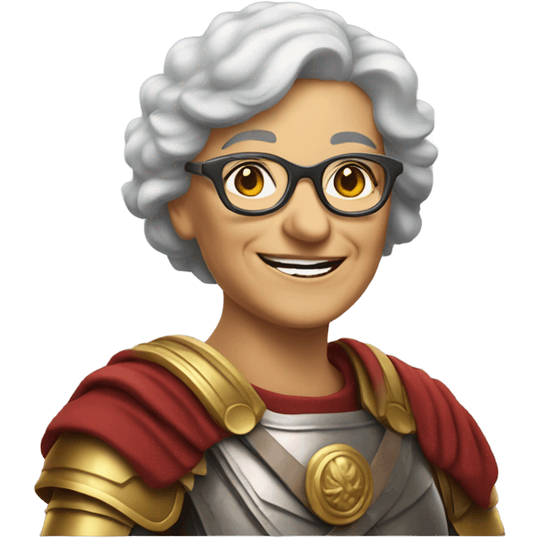 smiling older lady with glasses in Roman Soldier Armour  emoji