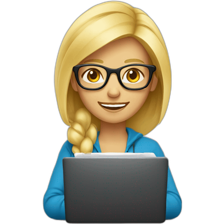 fille BLONDE à lunettes qui travaille sur ordinateur emoji