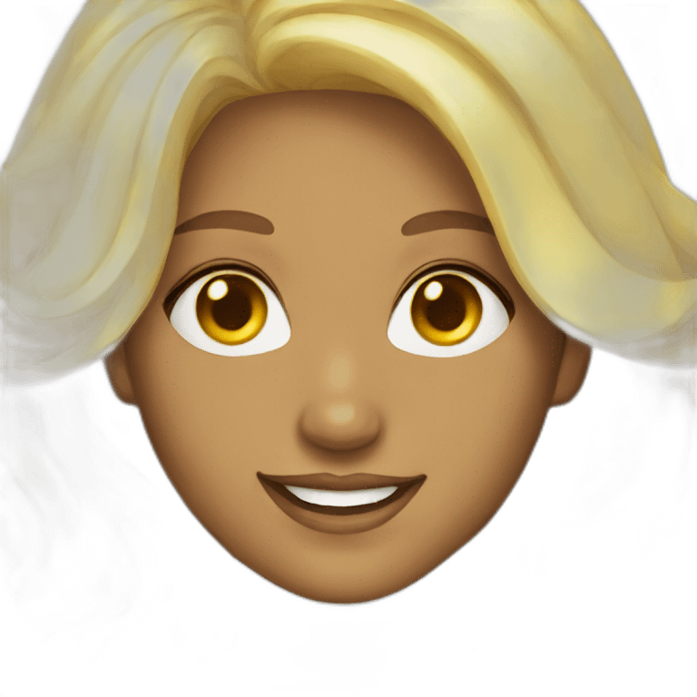 blonde, brown eyes, smiling, yellow diamond earrings.  emoji