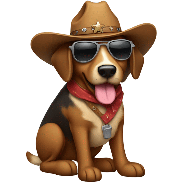 Brown dog with cowboy hat and boots with sunglasses  emoji