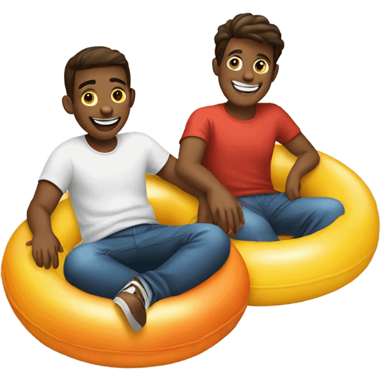 two teenage boys in inflatable rings emoji