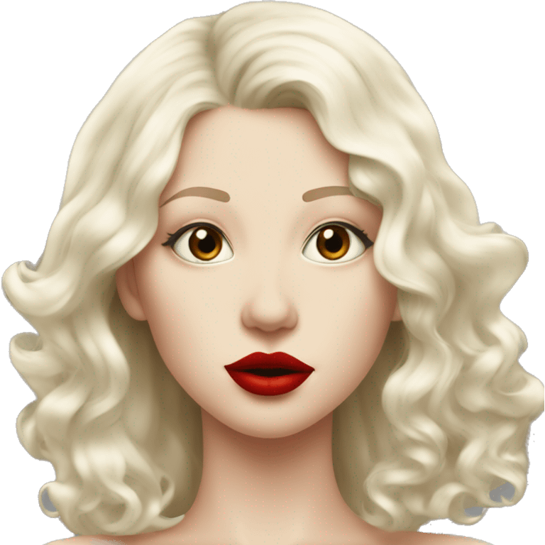 platinum blonde pale young woman with red lips, air kiss emoji