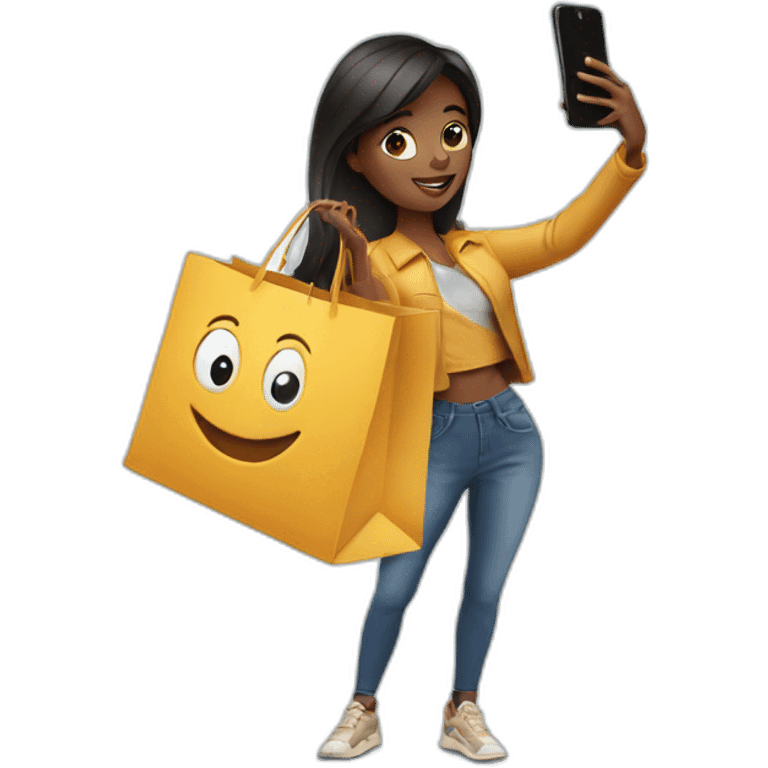 influencer taking selfie with a shopping bag emoji