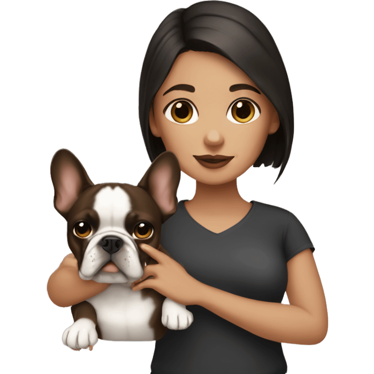 dark haired girl with brown french bulldog emoji