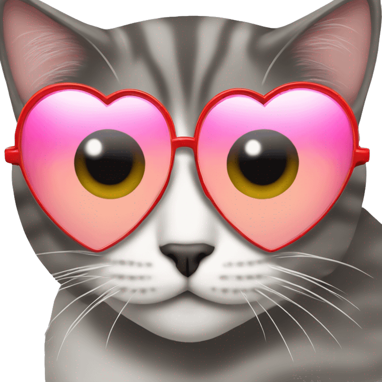 Heart shaped sunglasses with reflection of a cat emoji