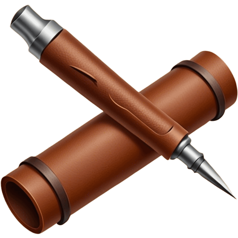 Leatherworking icon, rolled-up raw leather, engraving needle or gouge, stamp or press tools, visible texture of leather, minimalistic style, clean lines, transparent background. emoji