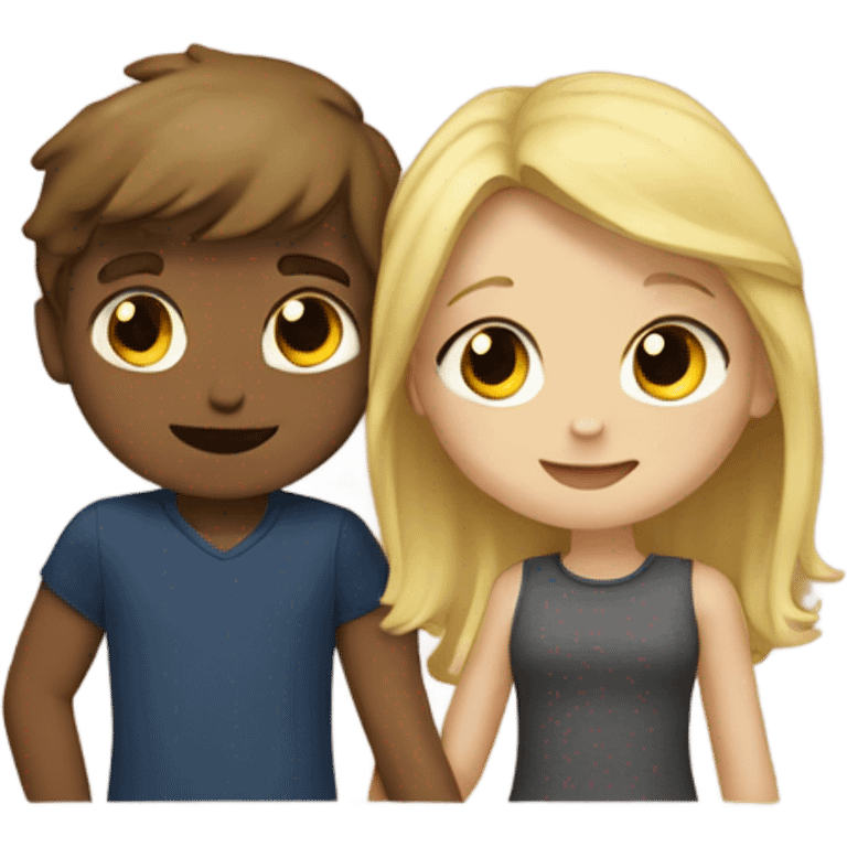 Boy with brown hair hugging a girl with blonde hair  emoji