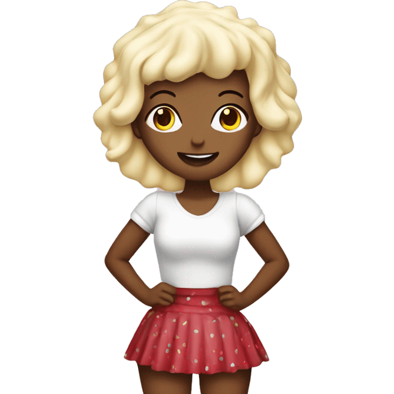 Cupcake themed girl, with cupcake case as a skirt, cream hair with a cherry in it emoji